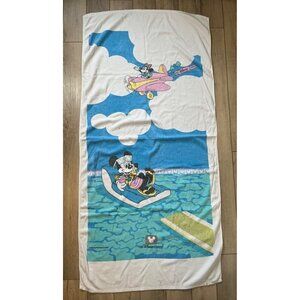 Vintage 80s Disney Pool Beach Towel Mickey Minnie Clouds Airplane *FLAWS